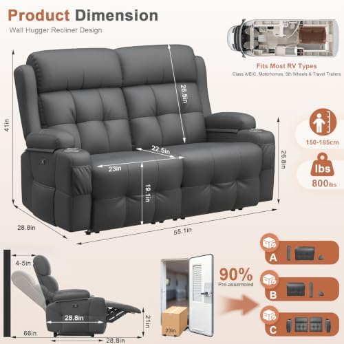 RV Loveseat Recliner Sofa, Wall Hugger Reclining RV Couch - Image 2