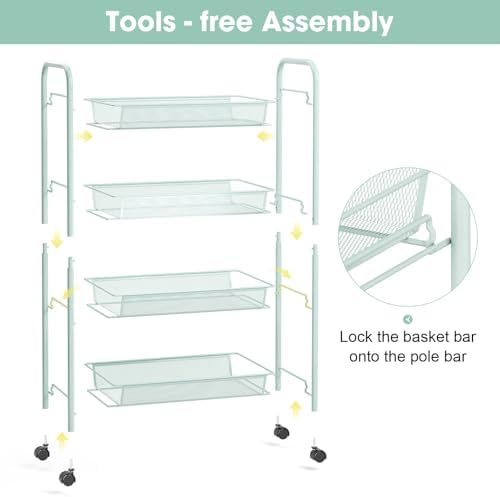 TOOLF 4 Tier Rolling Cart, Metal Utility Storage Cart - Image 5