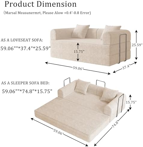 Futon Sofa Bed Modular Loveseat Sleeper Folding Pull Out Couch - Image 2