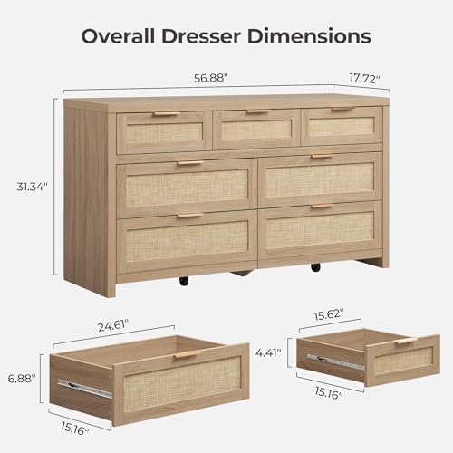 SICOTAS 7 Drawer Rattan Dresser - Image 3