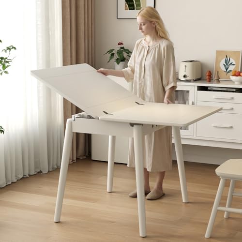 Solid Wood Small Dining Table for 2-6, 23.6"L-47.2"L Expandable Kitchen Table by Dongmuwujee