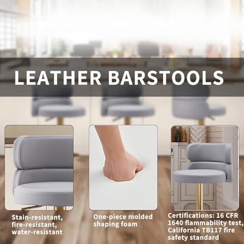 Modern Faux Leather Bar Stool, Swivel Adjustable Height Kitchen Counter Stool - Image 4