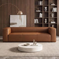 90.94-Inch Cognac Tan Faux Leather Sofa, Modern 3-Seater Couch by Alyncasa