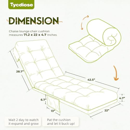 Outdoor Lounge Chair Cushion, Waterproof Thickened Chaise Lounge Cushions - Image 3