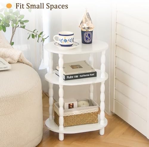 MaxSmeo White Side Table, 3-Tier Small Oval End Table, Modern Night Stand Wood - Image 4