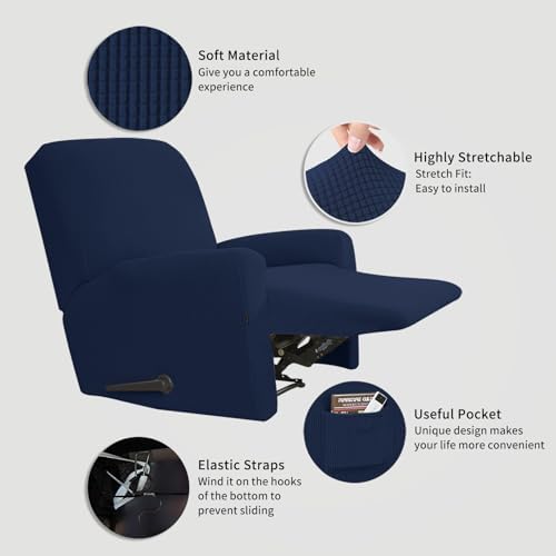 Easy-Going Stretch Recliner Chair Sofa Slipcover Washable Navy - Image 4
