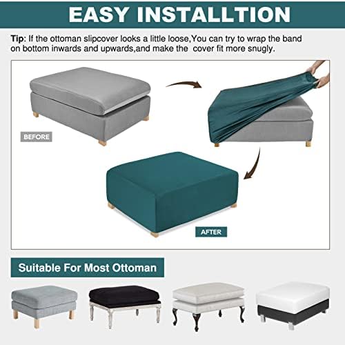 NeColorLife Velvet Square & Rectangular Ottoman Cover, Lake Blue - Image 6