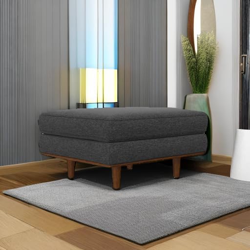SIMPLIHOME Morrison 33" Wide Woven-Blend Rectangle Ottoman in Charcoal Grey - Image 6