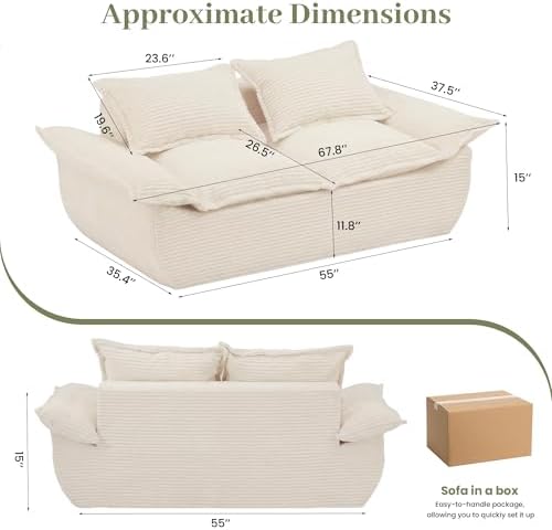JUIKURY 55" Convertible Corduroy Sofa Bed, Boneless Foldable Loveseat Sleeper - Image 2