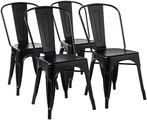 Amazon Basics Metal Dining Chairs, Indoor/Outdoor, Matte Black by AmazonBasics