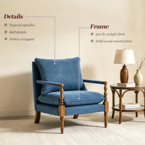 Accent Chair for Living Room, Farmhouse Linen Fabric Spindle Accent Chair - Image 6