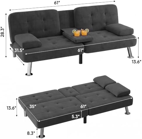 Flamaker Futon Sofa Bed, Modern Linen Convertible Folding Futon Set - Image 3