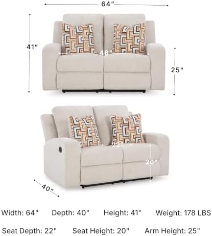 Signature Design by Ashley Danum Reclining Loveseat, Stone Chenille, 64 in - Image 3
