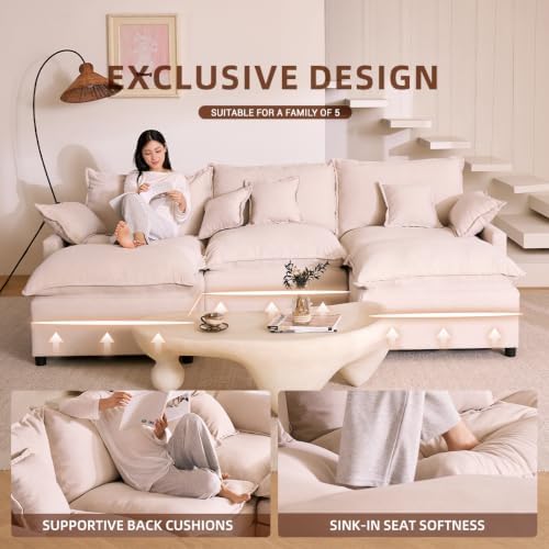 GOSUHI 108" U-Shaped Modular Cloud Couch, Deep Seat, Linen Beige - Image 3