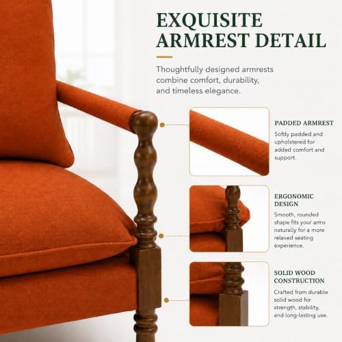 Accent Chair for Living Room, Farmhouse Linen Fabric Spindle Accent Chair - Image 3