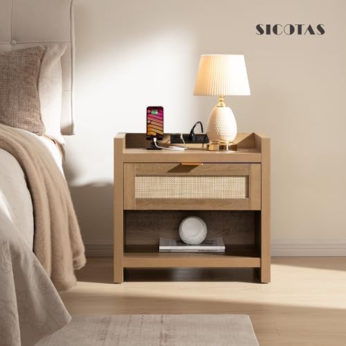 SICOTAS Rattan Night Stand Set of 2, Bedside Table - Image 6