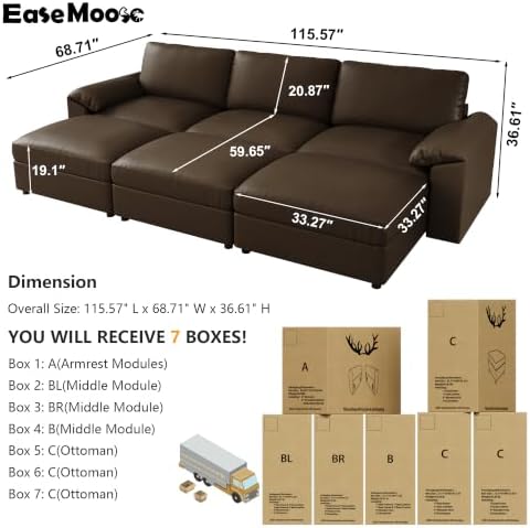 EASE MOOSE Modular Sectional Sofa Bed, Sectional Couch Sleeper, Deep Brown - Image 2
