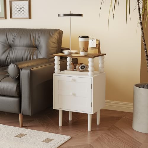 Veegle White Nightstand, Mid-Century Modern Bedside Table - Image 4