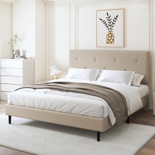 King Size Linen Bed Frame with Adjustable Headboard - Image 5