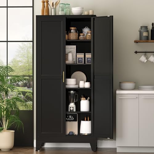 Bevivog 71" Black Metal Garage Storage Cabinets - Image 2