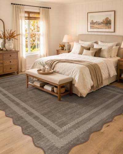 Lahome 8x10 Scalloped Area Rug, Linen Cottage Farmhouse Rug - Image 4