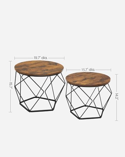 VASAGLE Small Round Coffee Table Set of 2, - Image 3