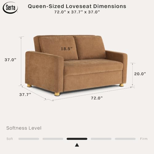 Serta Tulsa 72" Convertible Sleeper Loveseat, Queen Size, Dreamcoil Comfort - Image 2