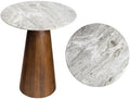 JONATHAN Y Kaito 18" Round White Marble End Table, Honey Wood by JONATHANY