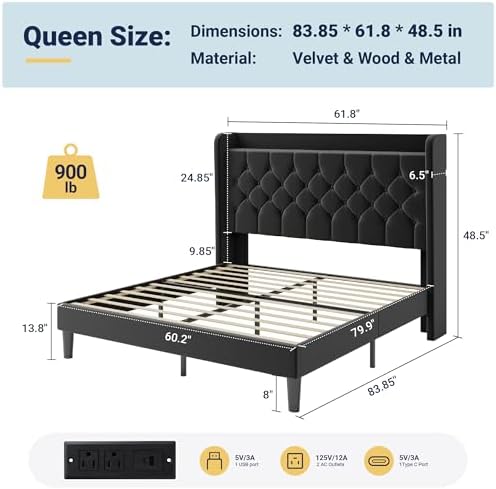 Allewie Queen Bed Frame, Storage Headboard & Charging Station - Image 2