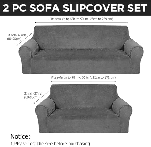 Peryiter 2 Pcs Couch and Loveseat Sofa Covers, Dark Gray - Image 2