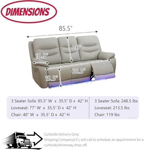 Power Recliner Sofa Set with LED Lights, Air Leather Reclining Sofa with Charge - Image 2