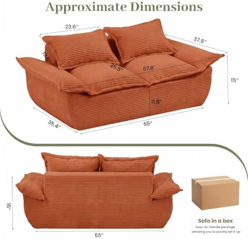 JUIKURY 55" Convertible Corduroy Sofa Bed, Boneless Foldable Loveseat Sleeper - Image 2