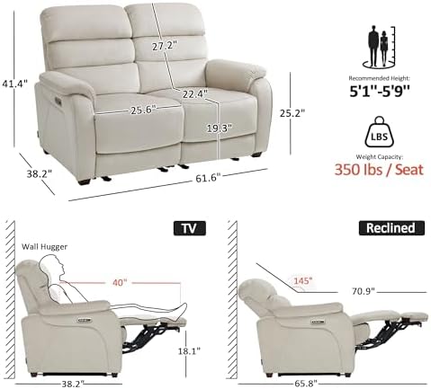 MCombo Zero Wall Hugger Power Loveseat Recliner Sofa - Image 2