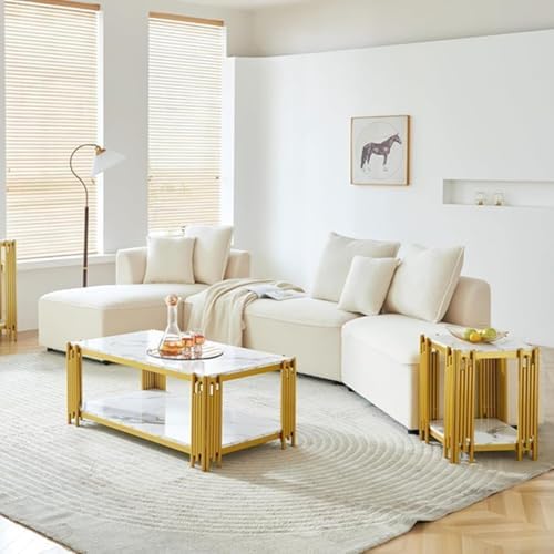 White Marble Coffee Table Set of 3, Faux Marble Coffee Table - Image 2