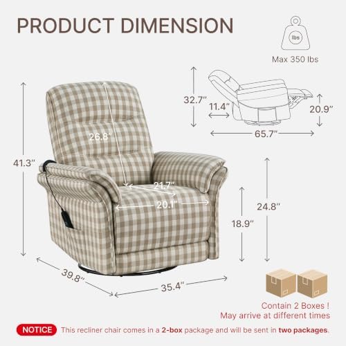 KISLOT Swivel Power Recliner Chair, Hand Remote - Image 2