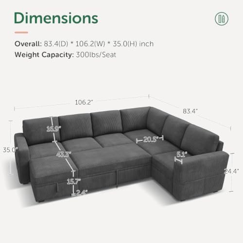 HONBAY 106.2'' Modular Sectional Sleeper Sofa - Image 2