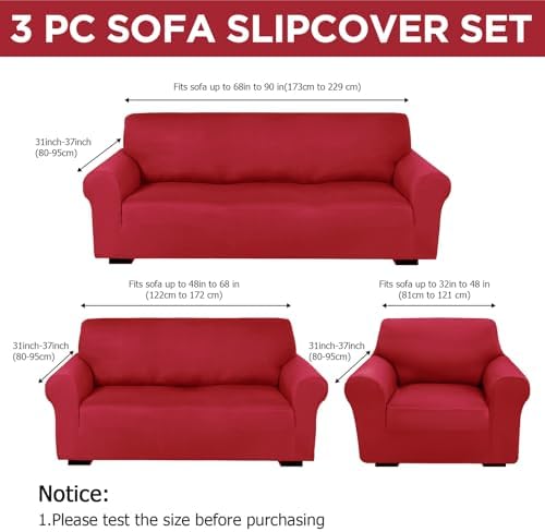 Peryiter 3 Pcs Couch and Loveseat Sofa Covers, Xmas Red, Milk Silk - Image 2