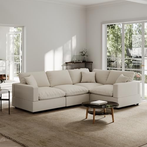 Modern Sectional Linen Couch for Living Room V-Shape Sofas, 4 Seat Modular by Gtilzria