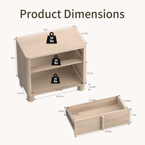 Nightstand Set of 2, Modern Curved End Tables - Image 2