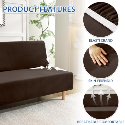 XINEAGE Velvet Armless Futon Cover, Stretch Pet Futon Slipcover, Dark Coffee - Image 5