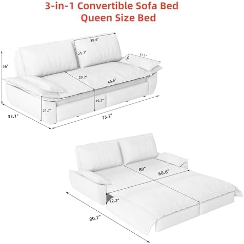 73.2" Futon Sofa Bed Queen Size, 3-in-1 Convertible Sleeper Sofa - Image 3