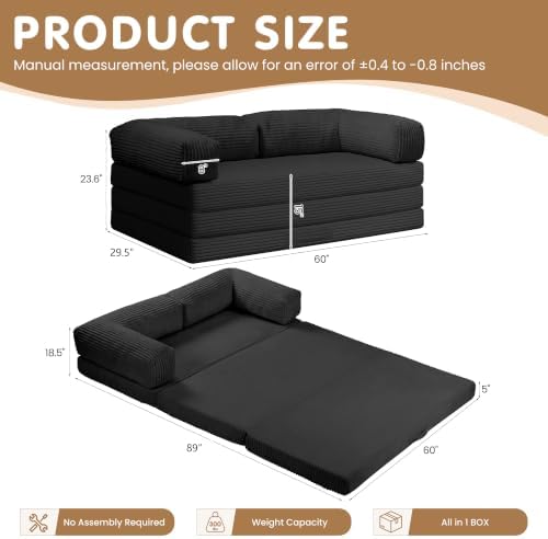 Convertible Sofa Bed Queen, 5-in-1 Tri-Fold Boneless Couch - Image 2
