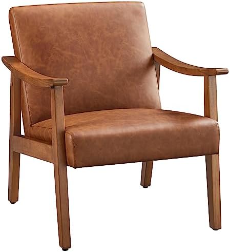 Yaheetech Accent Chairs, Mid-Century Faux Leather Armchairs, Light Brown by Yaheetech