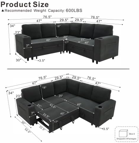 healthomse 76.5" Modular Sleeper Sofa Bed - Image 2