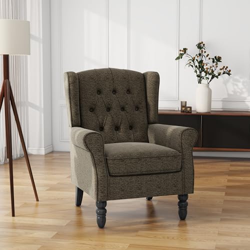 High Back Accent Chairs Set of 2, Wingback Armchair in Fabric - Image 6