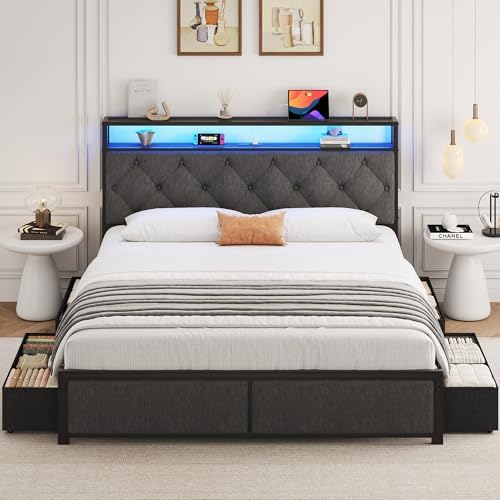 PHGLL Queen Bed Frame with 4 Storage Drawers, Metal Platform Bed Frame Queen by Unknown