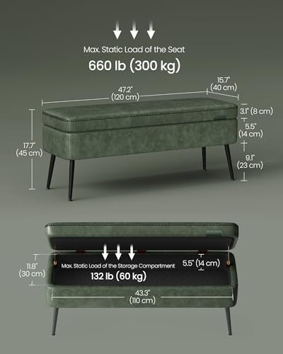 VASAGLE Storage Ottoman Bench, PU Leather, Steel Legs - Image 3