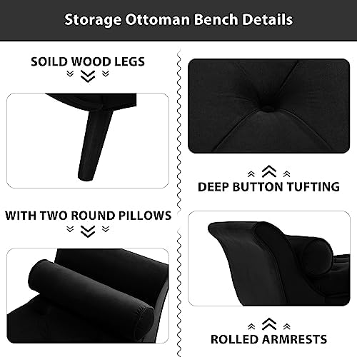Velvet Storage Bench 65" Tufted End of Bed Ottoman - Image 5
