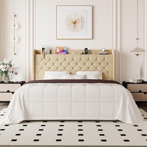Allewie King Size Bed Frame, Storage Headboard & Charging Station by Allewie