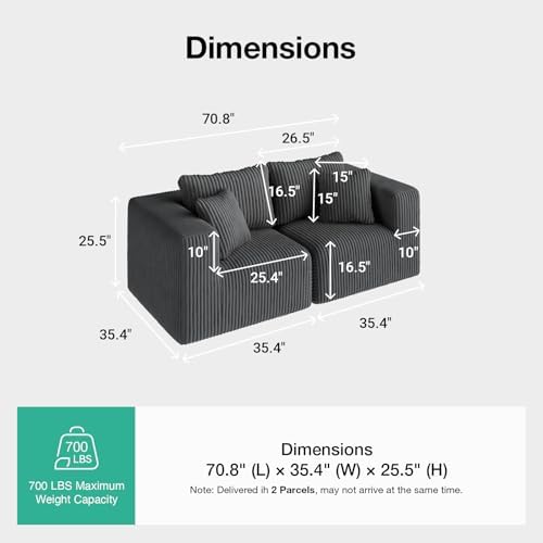Novilla 70.8" Modular Loveseat Sofa, Small Space Sectional Couch, Modern Cloud - Image 2